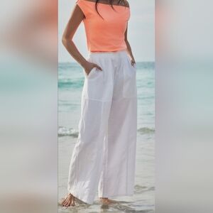 Stefanel Women's 100% Cotton Wide Leg Pants Pure White Pull On XS